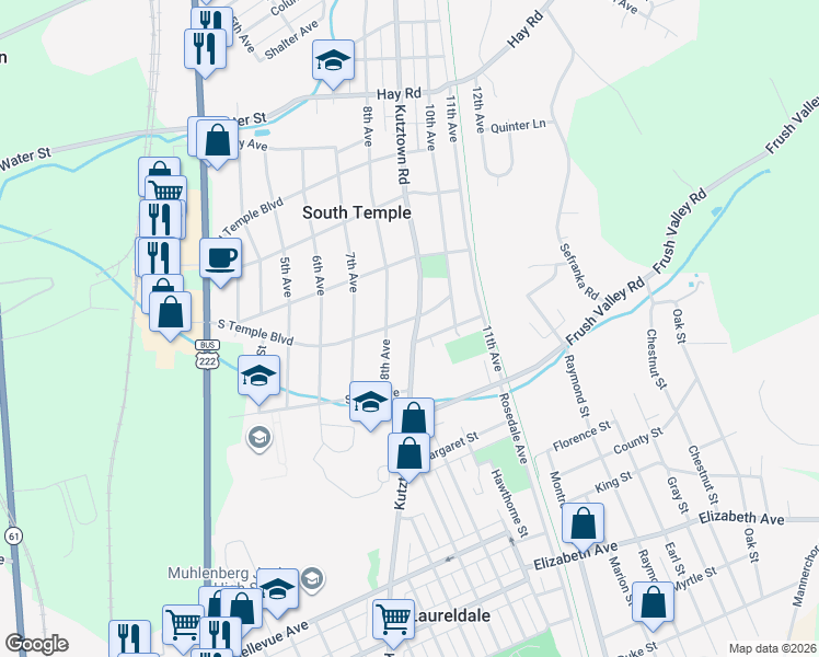 map of restaurants, bars, coffee shops, grocery stores, and more near 812 South Temple Boulevard in Temple
