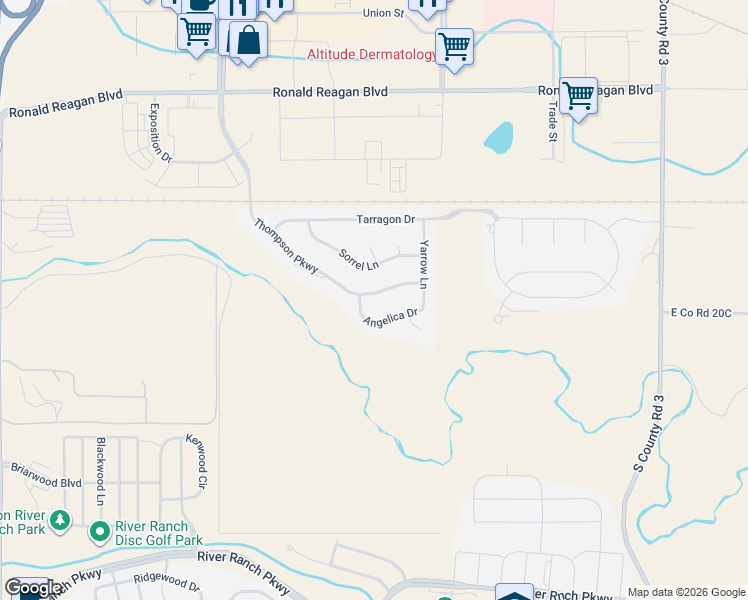 map of restaurants, bars, coffee shops, grocery stores, and more near 4396 Thompson Parkway in Johnstown