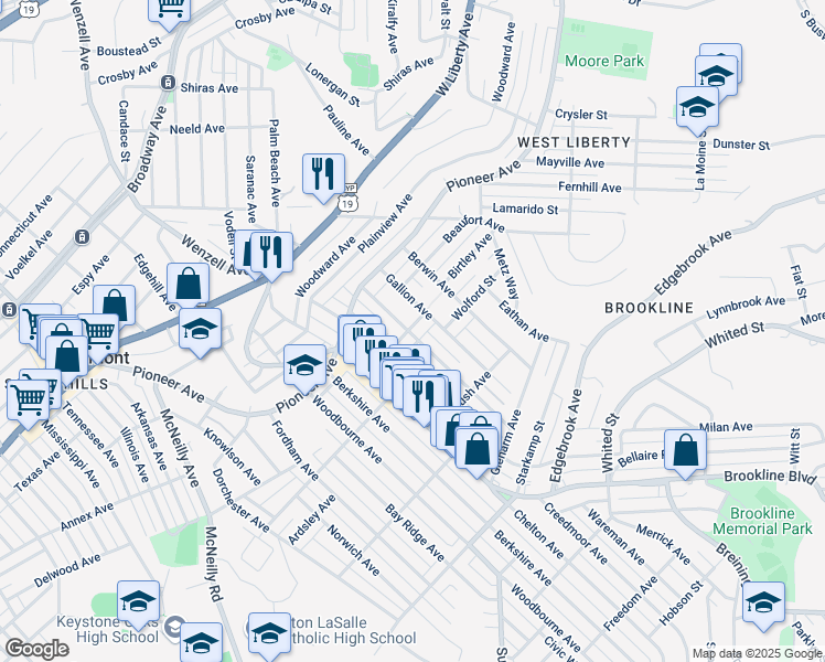 map of restaurants, bars, coffee shops, grocery stores, and more near 617 Rossmore Avenue in Pittsburgh