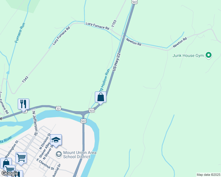 map of restaurants, bars, coffee shops, grocery stores, and more near in Mount Union