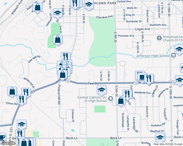 map of restaurants, bars, coffee shops, grocery stores, and more near 511 Oaklawn Drive in Lafayette