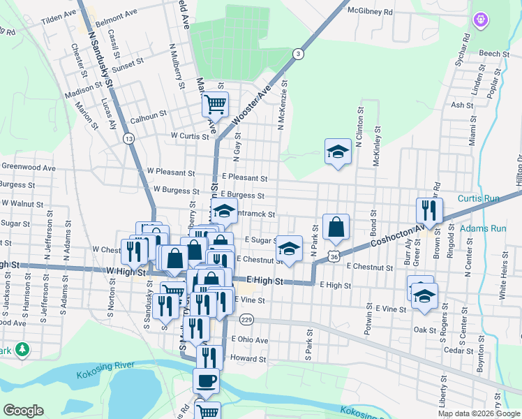 map of restaurants, bars, coffee shops, grocery stores, and more near 118 East Hamtramck Street in Mount Vernon