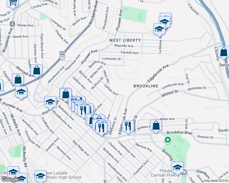 map of restaurants, bars, coffee shops, grocery stores, and more near 901 Eathan Avenue in Pittsburgh