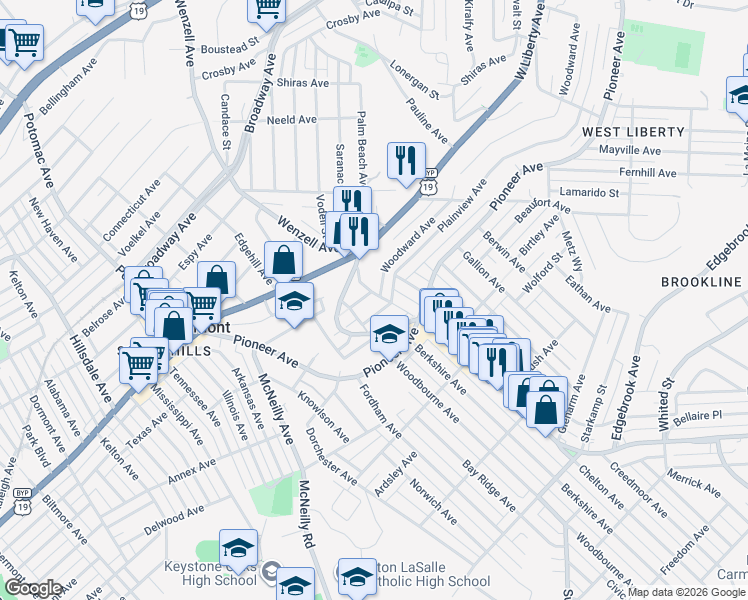 map of restaurants, bars, coffee shops, grocery stores, and more near 300 Bodkin Street in Pittsburgh