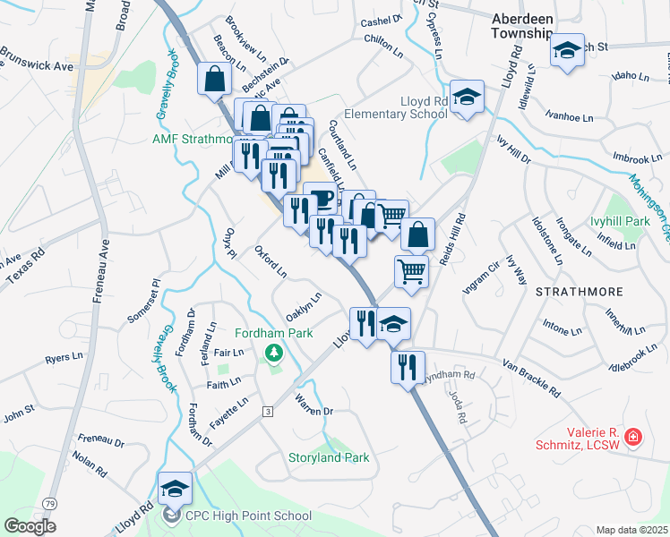map of restaurants, bars, coffee shops, grocery stores, and more near 1140 New Jersey 34 in Matawan