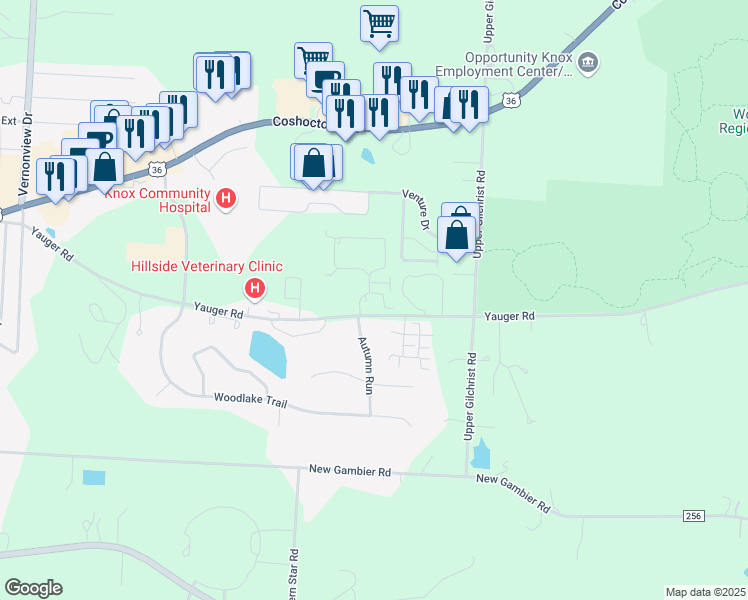 map of restaurants, bars, coffee shops, grocery stores, and more near 1575 Yauger Rd in Mt Vernon