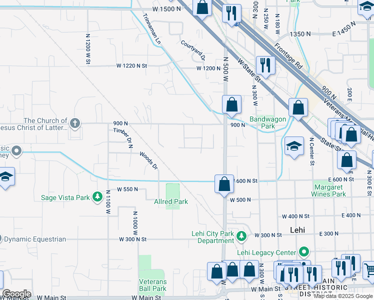 map of restaurants, bars, coffee shops, grocery stores, and more near 727 West Charlotte Street in Lehi