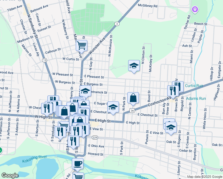 map of restaurants, bars, coffee shops, grocery stores, and more near 203 1/2 East Hamtramck Street in Mount Vernon