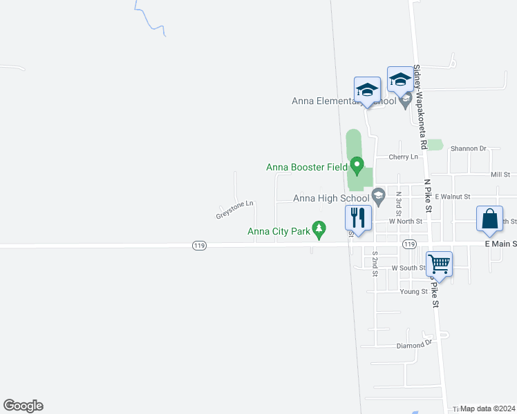 map of restaurants, bars, coffee shops, grocery stores, and more near 110a Brookside Drive in Anna