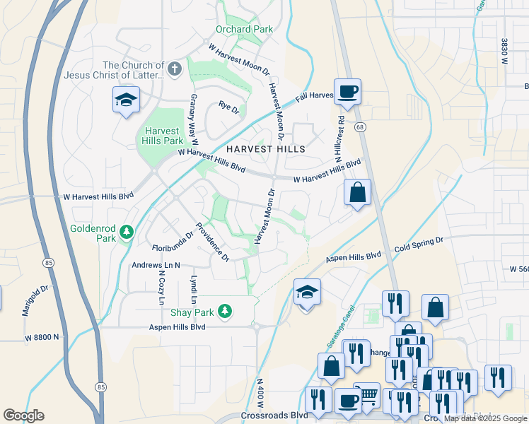 map of restaurants, bars, coffee shops, grocery stores, and more near 1896 North Thompson Place in Saratoga Springs