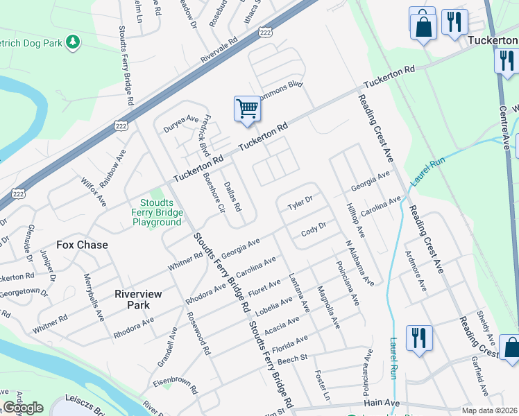 map of restaurants, bars, coffee shops, grocery stores, and more near 1026 Boeshore Circle in Reading