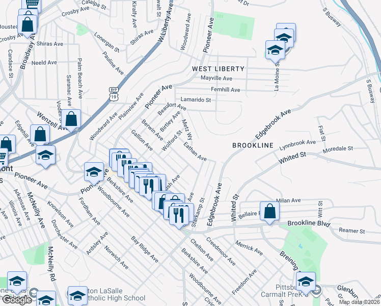 map of restaurants, bars, coffee shops, grocery stores, and more near 744 Berwin Avenue in Pittsburgh