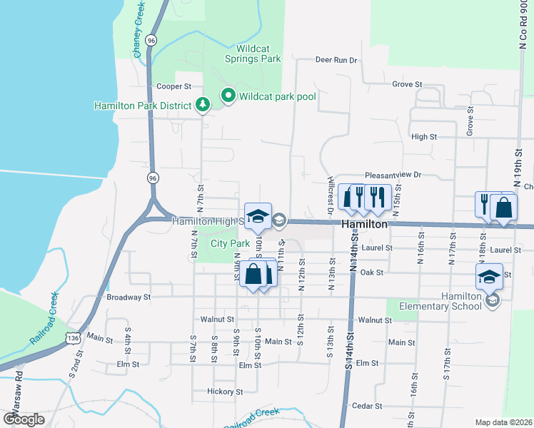 map of restaurants, bars, coffee shops, grocery stores, and more near 261 North 10th Street in Hamilton