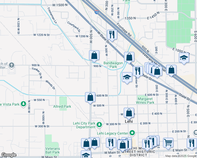 map of restaurants, bars, coffee shops, grocery stores, and more near 443 West 820 North in Lehi