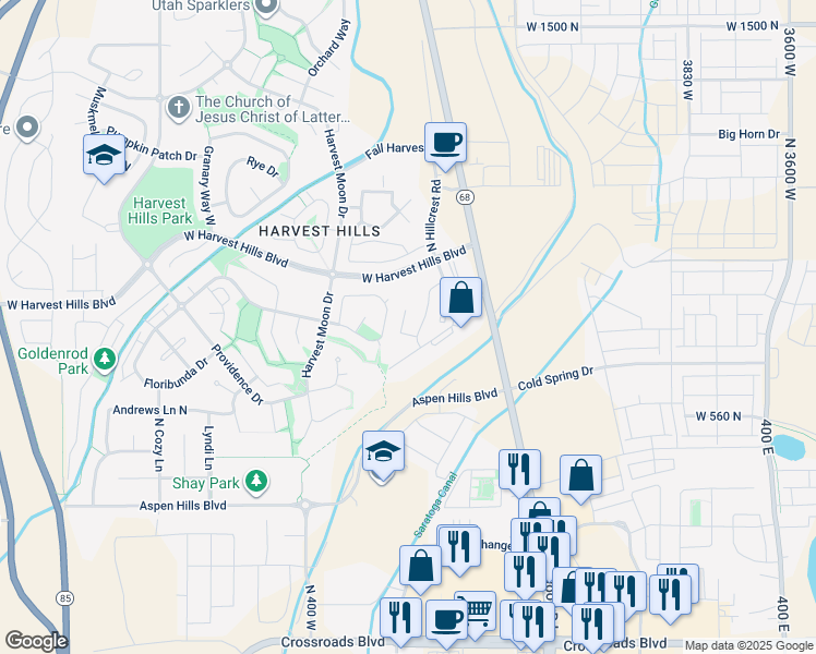 map of restaurants, bars, coffee shops, grocery stores, and more near 1839 North Crest Road in Saratoga Springs