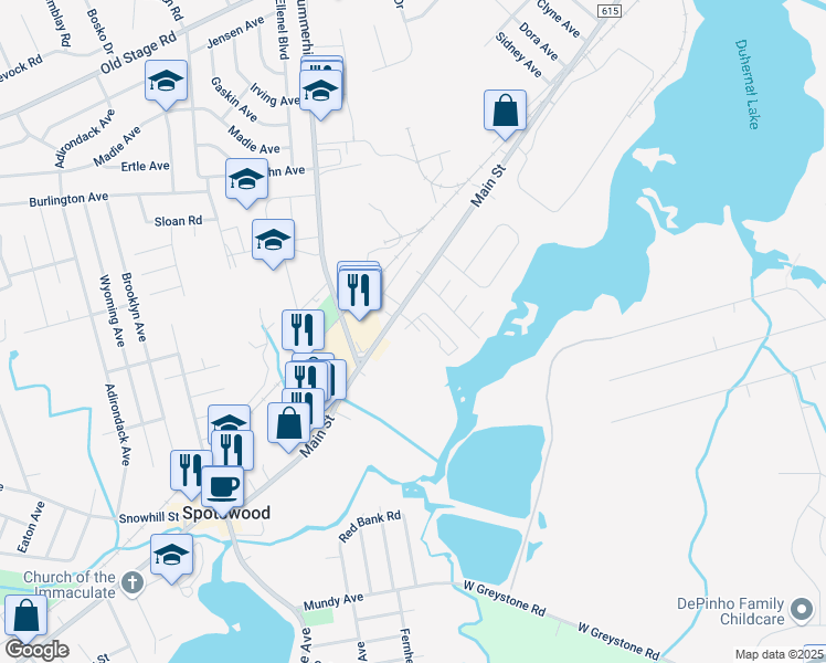 map of restaurants, bars, coffee shops, grocery stores, and more near 317 Main Street in Spotswood