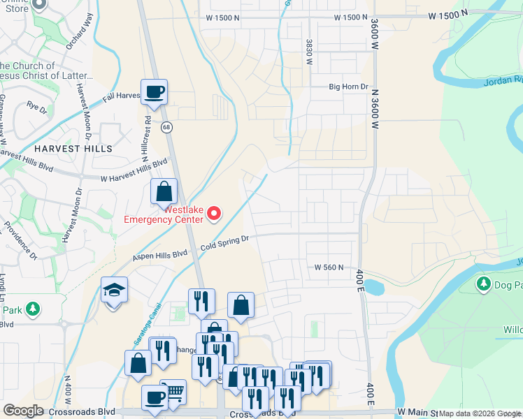 map of restaurants, bars, coffee shops, grocery stores, and more near 4056 West 740 North in Lehi