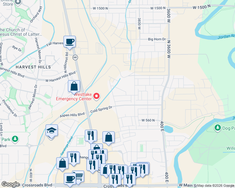 map of restaurants, bars, coffee shops, grocery stores, and more near 4056 West 740 North in Lehi