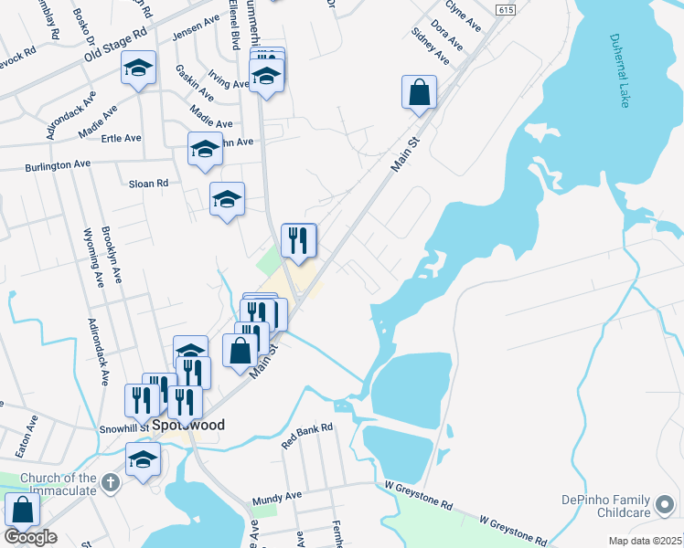 map of restaurants, bars, coffee shops, grocery stores, and more near 317 Main Street in Spotswood