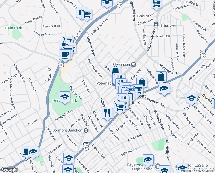 map of restaurants, bars, coffee shops, grocery stores, and more near 2936 Belrose Avenue in Pittsburgh