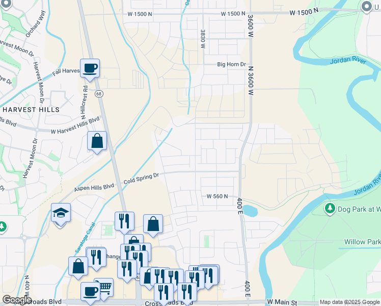map of restaurants, bars, coffee shops, grocery stores, and more near 3942 West Harmony Drive in Lehi
