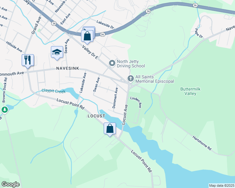 map of restaurants, bars, coffee shops, grocery stores, and more near 26 Demmert Avenue in Rumson