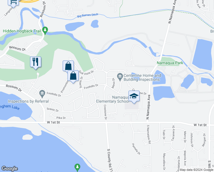 map of restaurants, bars, coffee shops, grocery stores, and more near 3998 Foothills Drive in Loveland