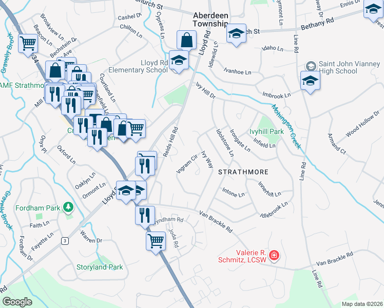 map of restaurants, bars, coffee shops, grocery stores, and more near 9 Island Place in Monmouth County