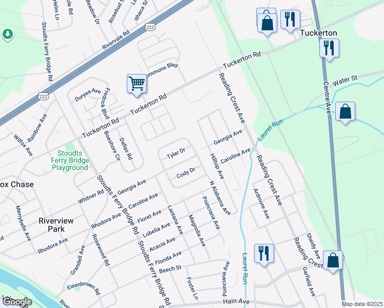 map of restaurants, bars, coffee shops, grocery stores, and more near 601 Georgia Avenue in Reading