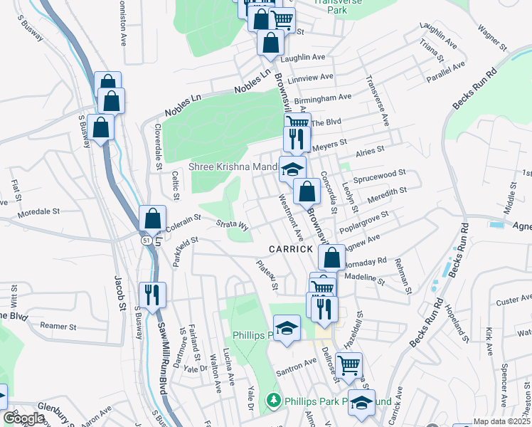 map of restaurants, bars, coffee shops, grocery stores, and more near 1802 Mount Joseph Street in Pittsburgh
