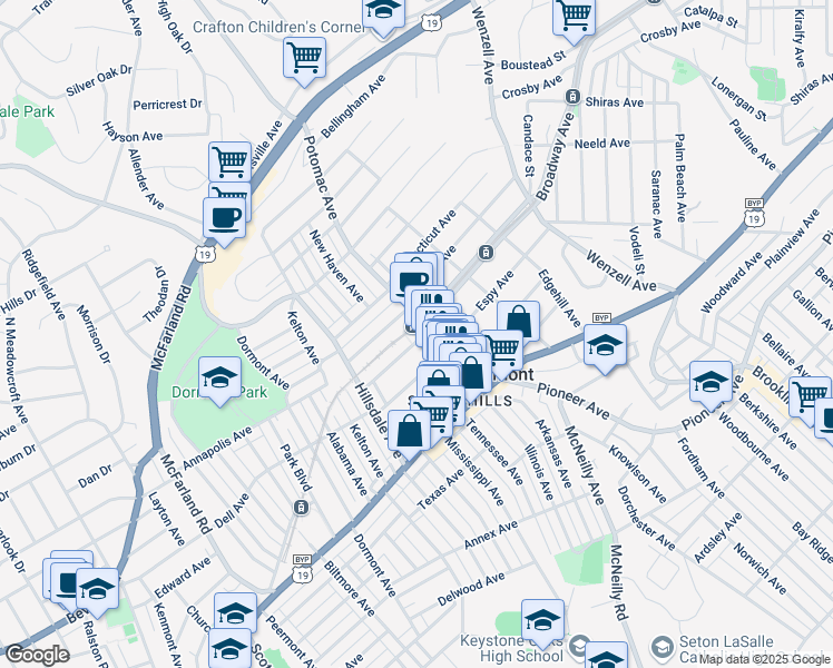 map of restaurants, bars, coffee shops, grocery stores, and more near 2936 Belrose Avenue in Pittsburgh