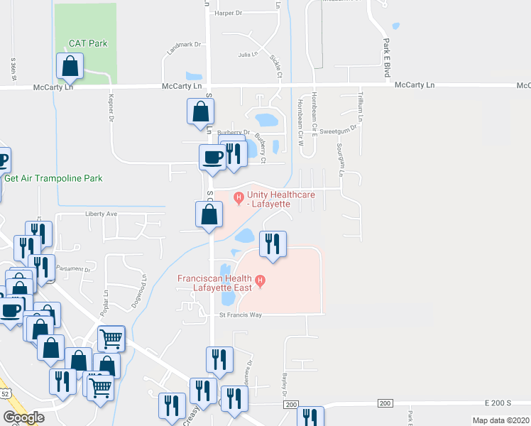 map of restaurants, bars, coffee shops, grocery stores, and more near 1372 Clearvista Drive in Lafayette