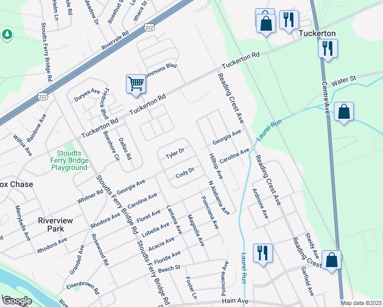 map of restaurants, bars, coffee shops, grocery stores, and more near 601 Georgia Avenue in Reading