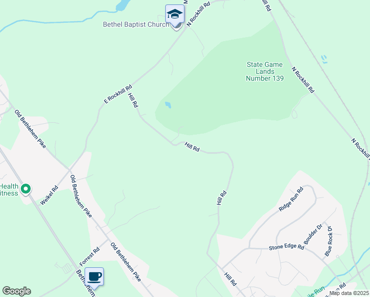 map of restaurants, bars, coffee shops, grocery stores, and more near 2848 Hill Road in Sellersville