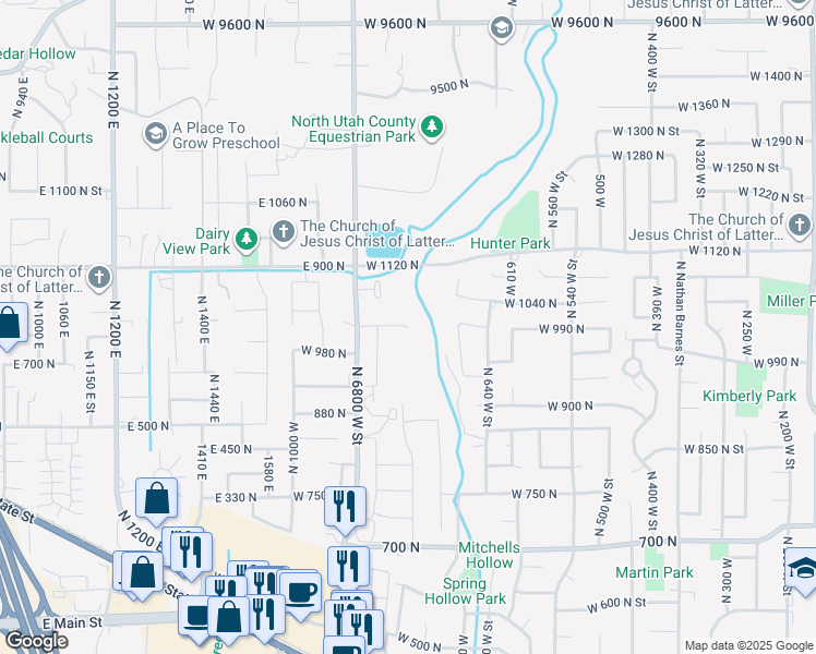 map of restaurants, bars, coffee shops, grocery stores, and more near 442 West 1000 North in American Fork