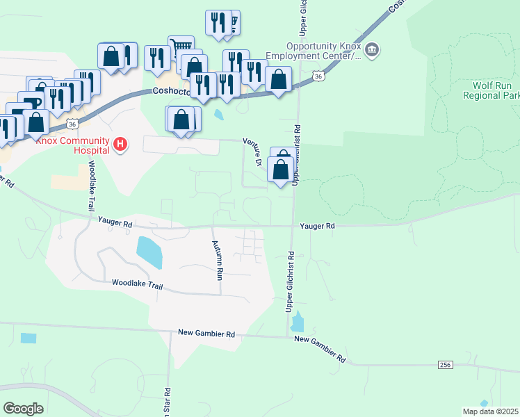 map of restaurants, bars, coffee shops, grocery stores, and more near 1615 Yauger Road in Mount Vernon