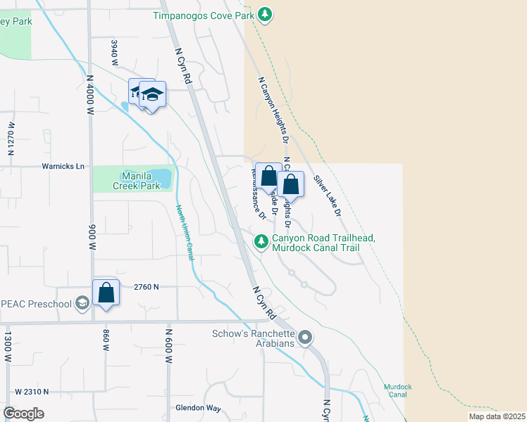 map of restaurants, bars, coffee shops, grocery stores, and more near 9078 Renaissance Drive in Cedar Hills