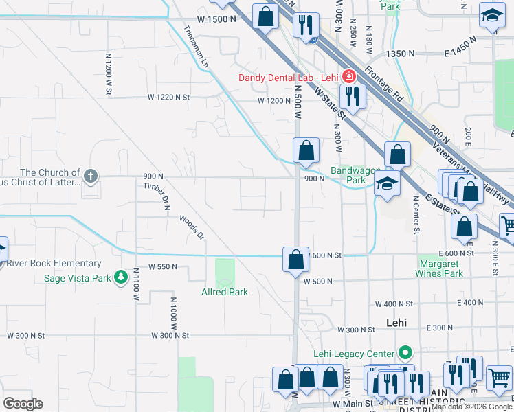 map of restaurants, bars, coffee shops, grocery stores, and more near 631 West Charlotte Street in Lehi