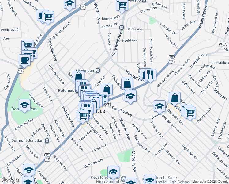 map of restaurants, bars, coffee shops, grocery stores, and more near 2747 West Liberty Avenue in Pittsburgh