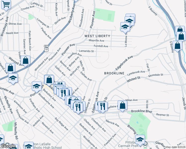 map of restaurants, bars, coffee shops, grocery stores, and more near 919 Eathan Avenue in Pittsburgh