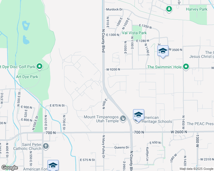 map of restaurants, bars, coffee shops, grocery stores, and more near 1045 North 930 East in American Fork