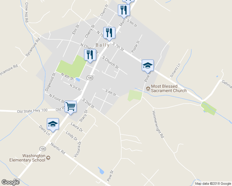 map of restaurants, bars, coffee shops, grocery stores, and more near 243 South 4th Street in Bally