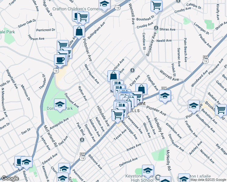 map of restaurants, bars, coffee shops, grocery stores, and more near 2918 Belrose Avenue in Pittsburgh