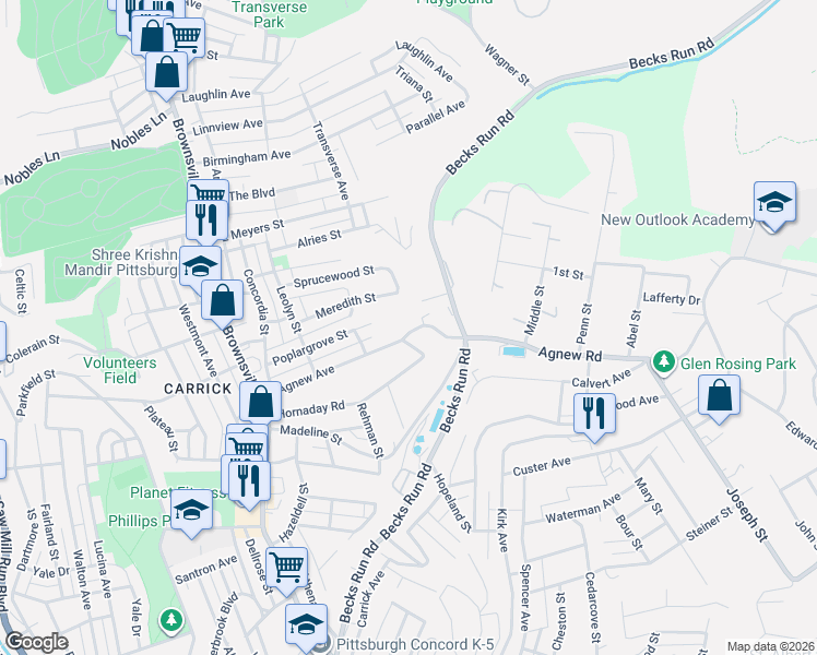 map of restaurants, bars, coffee shops, grocery stores, and more near 328 Meredith Street in Pittsburgh