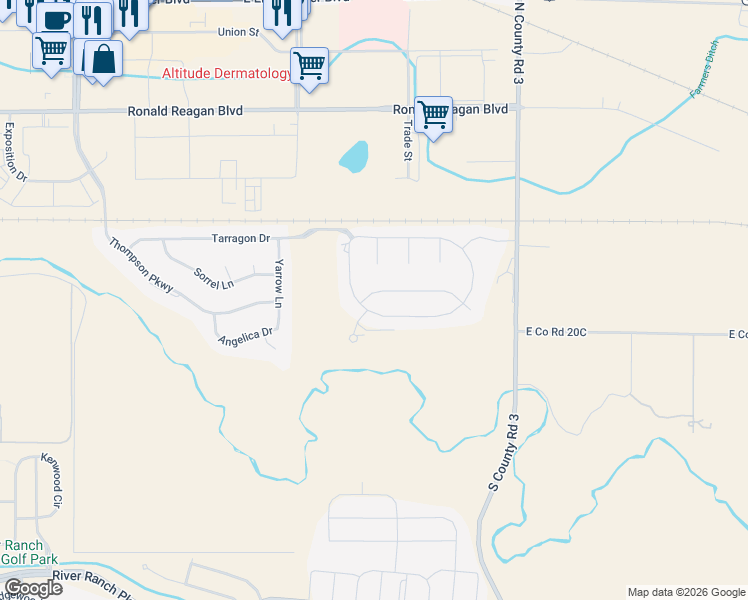 map of restaurants, bars, coffee shops, grocery stores, and more near 4123 Carroway Seed Drive in Johnstown