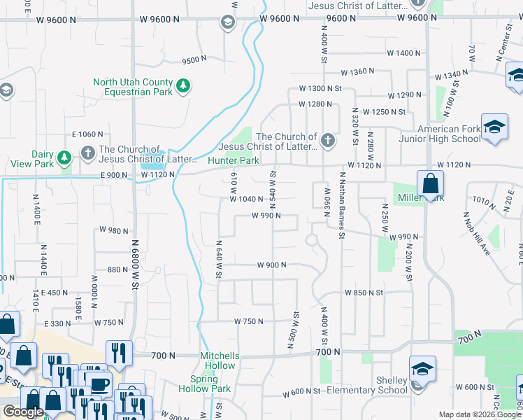 map of restaurants, bars, coffee shops, grocery stores, and more near 568 West 990 North in American Fork