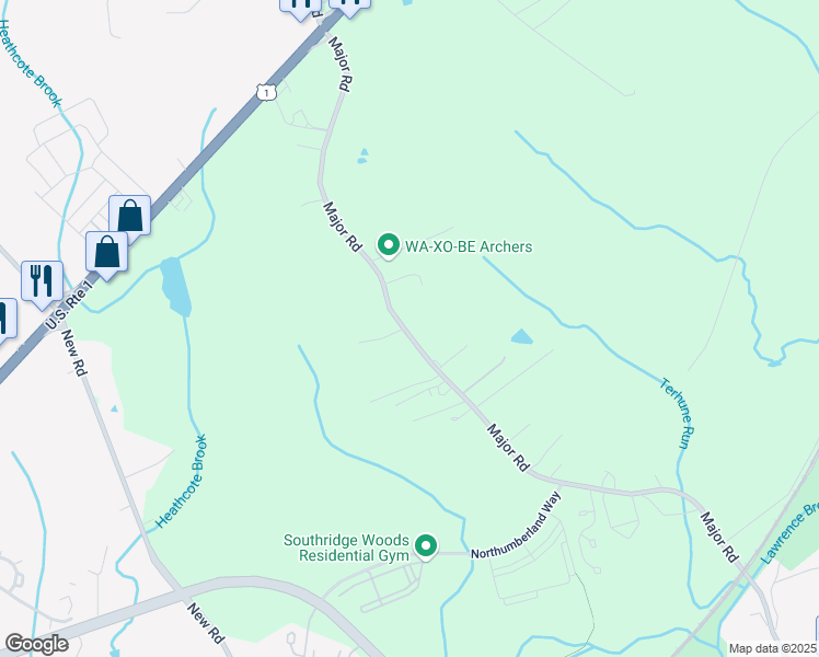 map of restaurants, bars, coffee shops, grocery stores, and more near 67 Major Road in South Brunswick Township