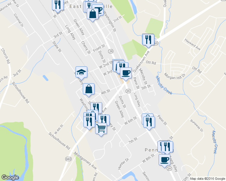 map of restaurants, bars, coffee shops, grocery stores, and more near 120 4th Street in Pennsburg
