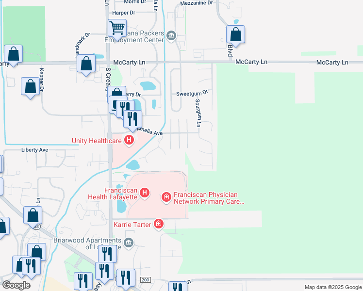 map of restaurants, bars, coffee shops, grocery stores, and more near 3975 Amelia Avenue in Lafayette