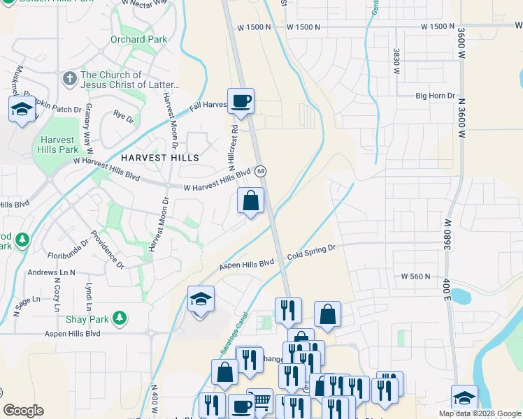 map of restaurants, bars, coffee shops, grocery stores, and more near 28 North Hillcrest Road in Saratoga Springs